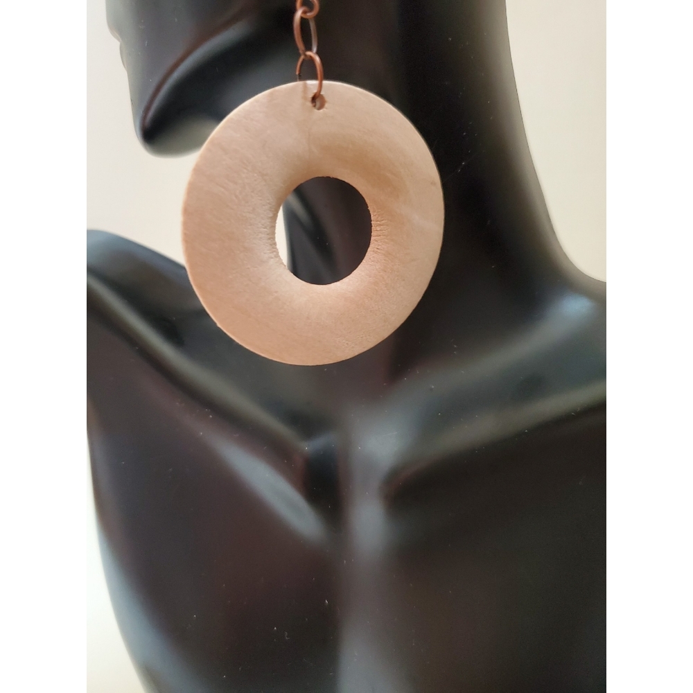 Color Block Wooden Disc Earrings NWT - Picture 3 of 3